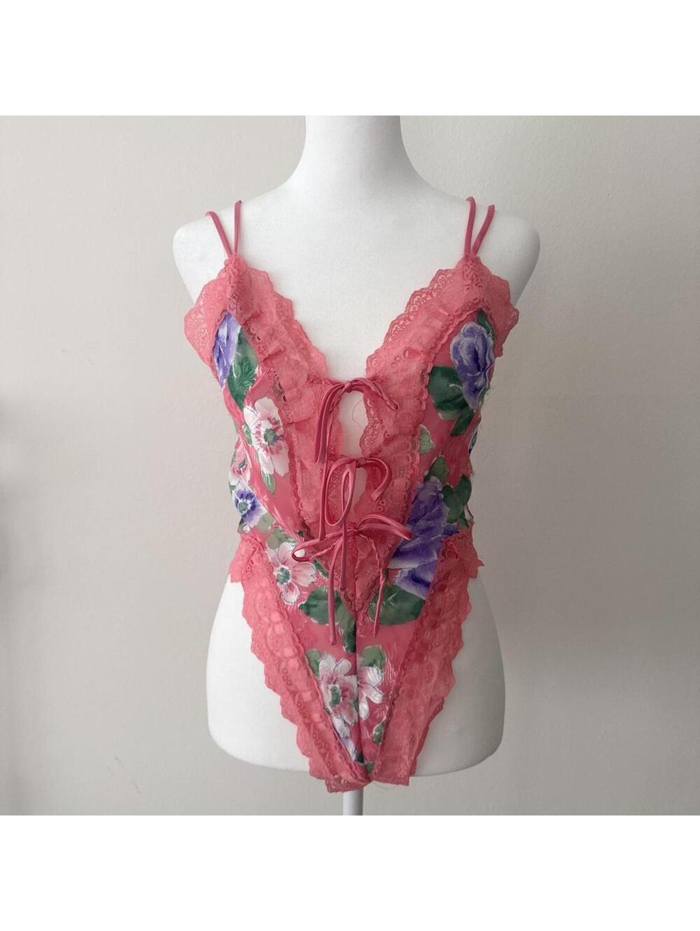 90s Victoria’s Secret Gold Label Pink Floral Lace Teddy